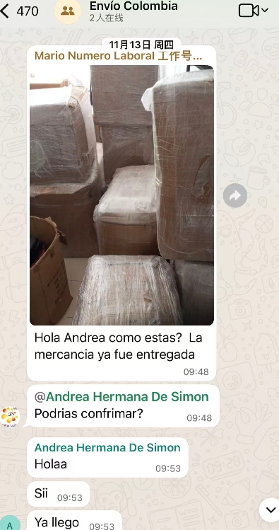 Confirmación real de entrega de mercancía en Colombia por WhatsApp