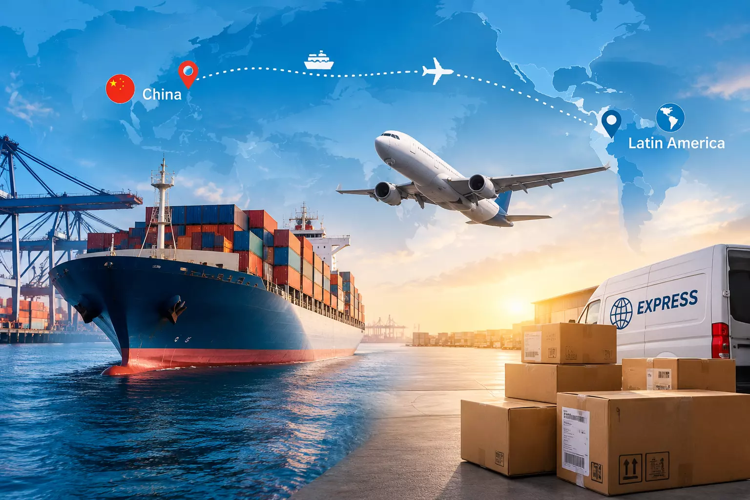Opciones de envío de China a Latinoamérica por vía marítima, aérea y courier internacional